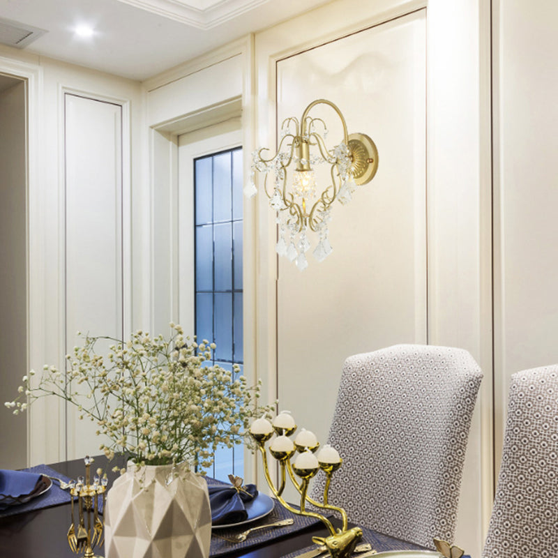 Geometrische wandlamp Vintage Style Metallic 1 Light SCONCE -verlichting met heldere kristallen kraal in gouden afwerking