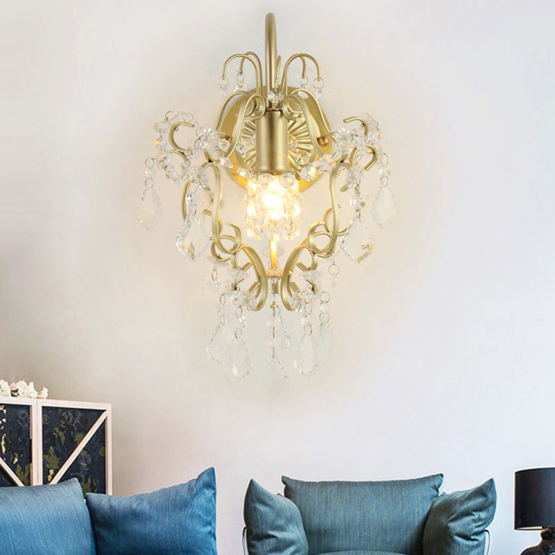 Geometrische wandlamp Vintage Style Metallic 1 Light SCONCE -verlichting met heldere kristallen kraal in gouden afwerking