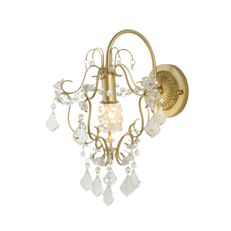 Geometrische wandlamp Vintage Style Metallic 1 Light SCONCE -verlichting met heldere kristallen kraal in gouden afwerking