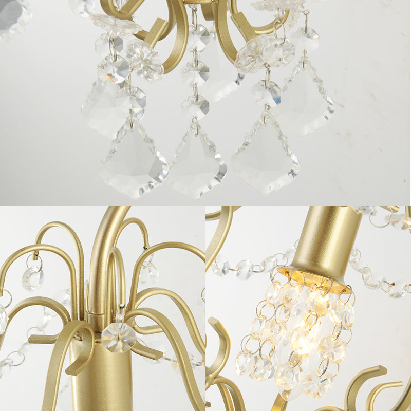 Geometrische wandlamp Vintage Style Metallic 1 Light SCONCE -verlichting met heldere kristallen kraal in gouden afwerking