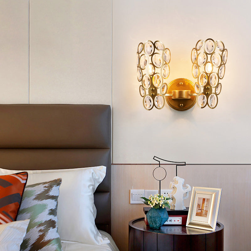 Cirkels Wand SCONCE LICHT MODERNE METAL 2 LICHTEN WANDELEMONTE LAMP MET DE ALLES CRYSTAL DECO IN GOUD VOOR SLAAPKAMER
