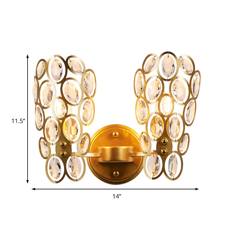 Circles Wall Sconce Light Modern Metal 2 Lights Wall Mounted Lamp with Clear Crystal Deco in Gold for Bedroom
