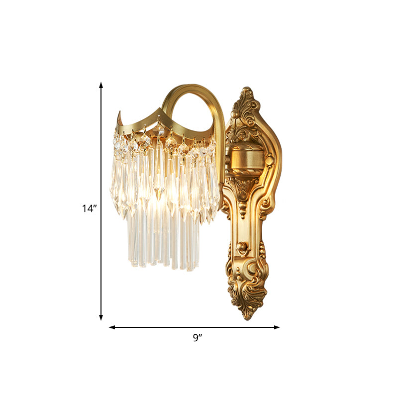 Metaal Gouslandeck Arm Wandlamp Eigentijds 1 hoofd SCONCE LICHT MET DUIDELIJK KRISTAL PRISM IN GOUD VOOR COMPORT