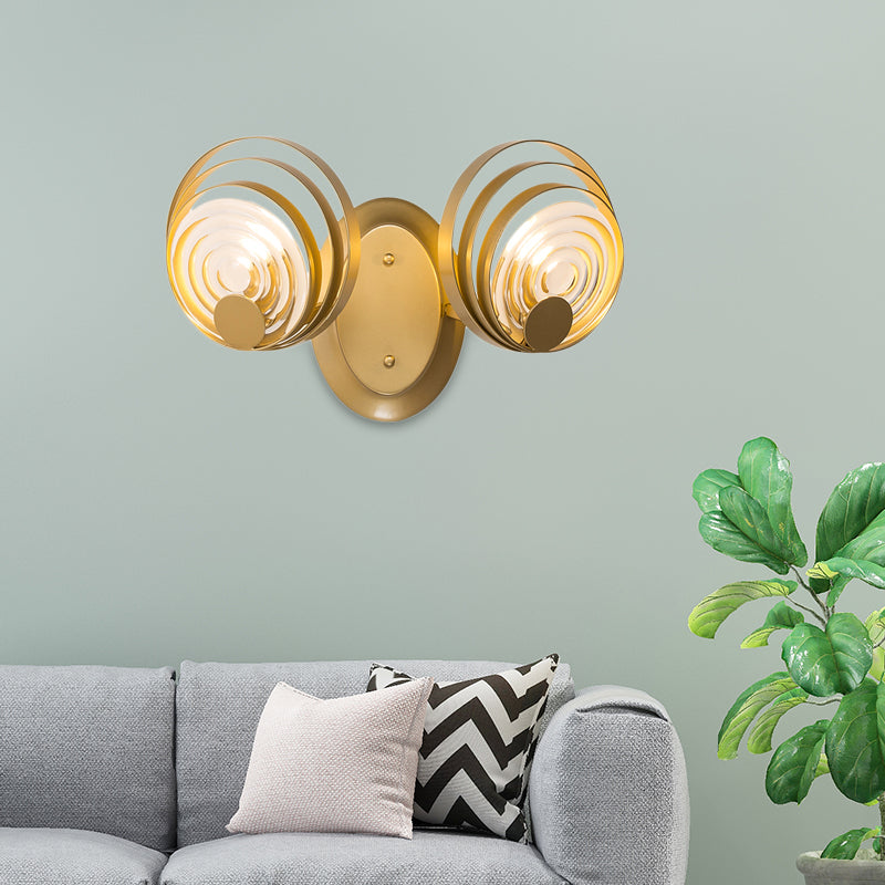 Metallic Circular Wall Light Modern 1/2-Light Wall Lamp Fixture with Ripple Glass Shade in Gold for Living Room