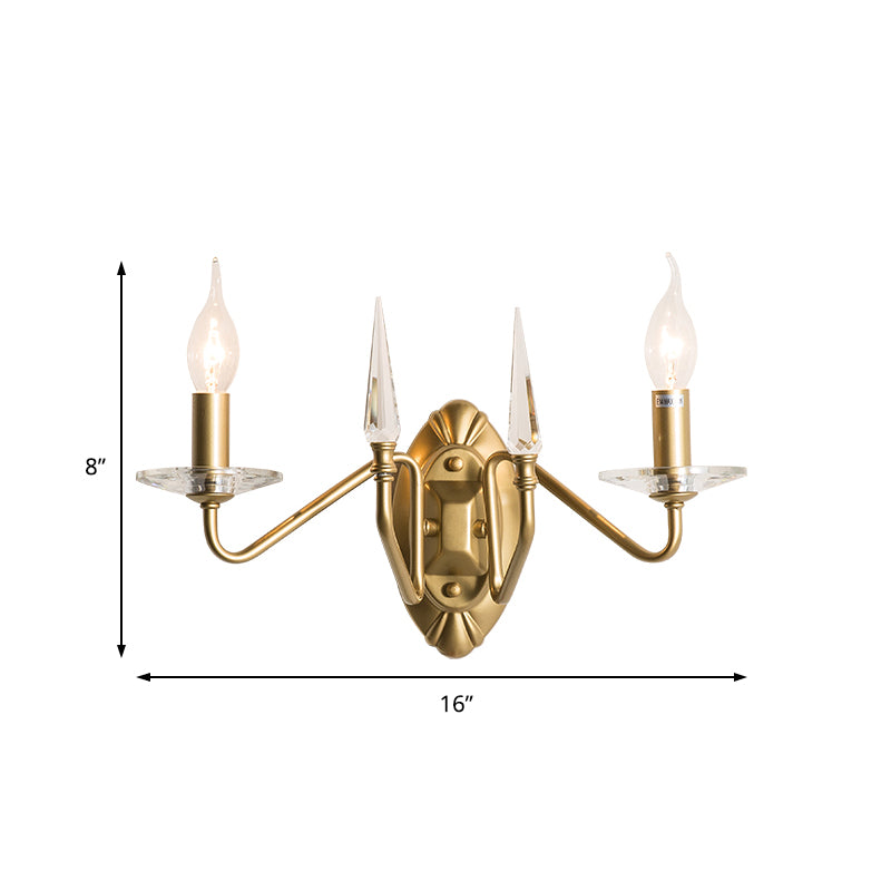 Iron Candle Wall Light Sconce Modern 2 Heads Sconce Lighting with Crystal Decoration in Gold Finish