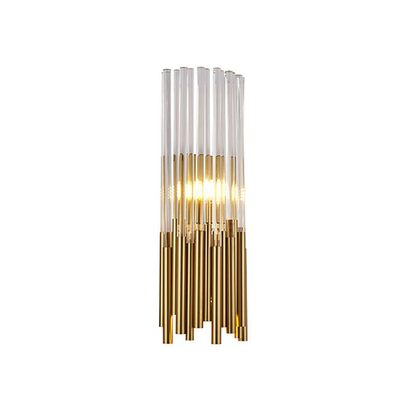 Cylinder Wall Light Fixture Modernist Metal LED Wall Sconce Light with Crystal Prism in Brass/Gold