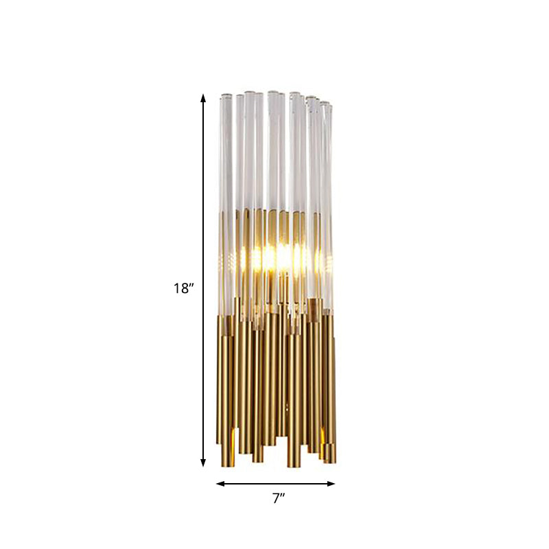 Cylinder Wall Light Fixture Modernist Metal LED Wall Sconce Light with Crystal Prism in Brass/Gold