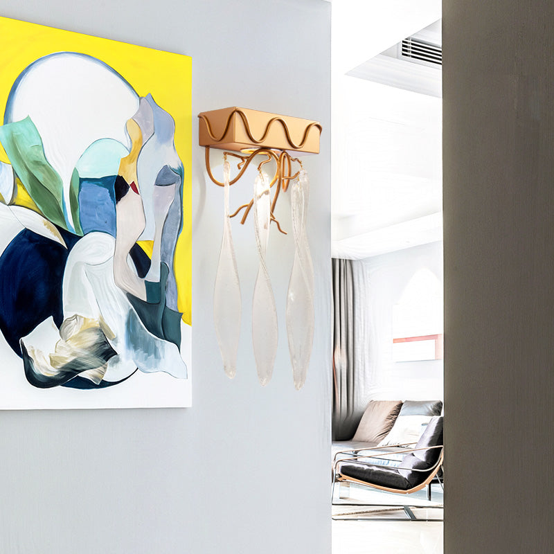 Mini Light Light Displit a LED contemporanei a LED contemporanei con prisma di cristallo chiaro in ottone per il corridoio