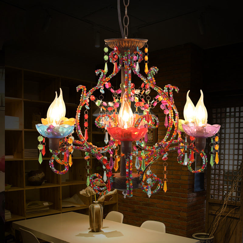 Bohemia Bandle Pendre Pendre Lumière avec Crystal perle Stron 6 Lumières Lampe suspendue en cuivre