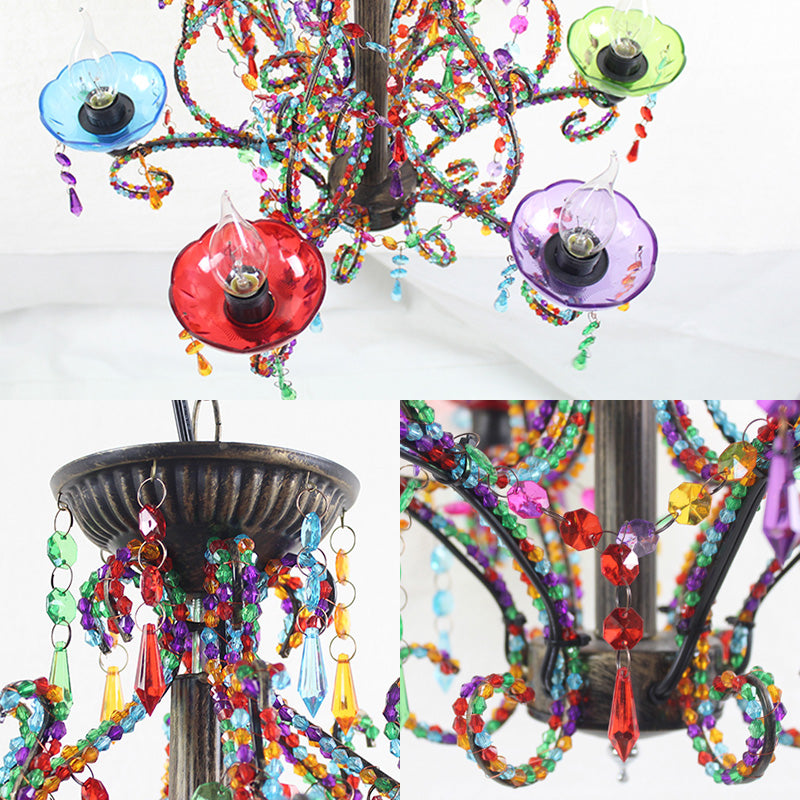 Bohemia Bandle Pendre Pendre Lumière avec Crystal perle Stron 6 Lumières Lampe suspendue en cuivre