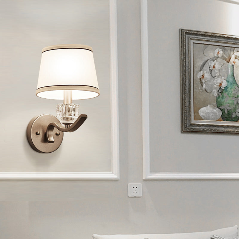 Contemporary Nickle Finish Wall Sconce Light Fabric Conic 1 Head Sconce Light with Metal Arm for Hallway