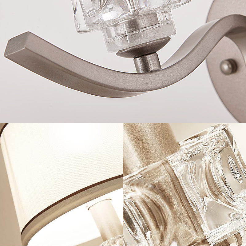 Contemporary Nickle Finish Wall Sconce Light Fabric Conic 1 Head Sconce Light with Metal Arm for Hallway