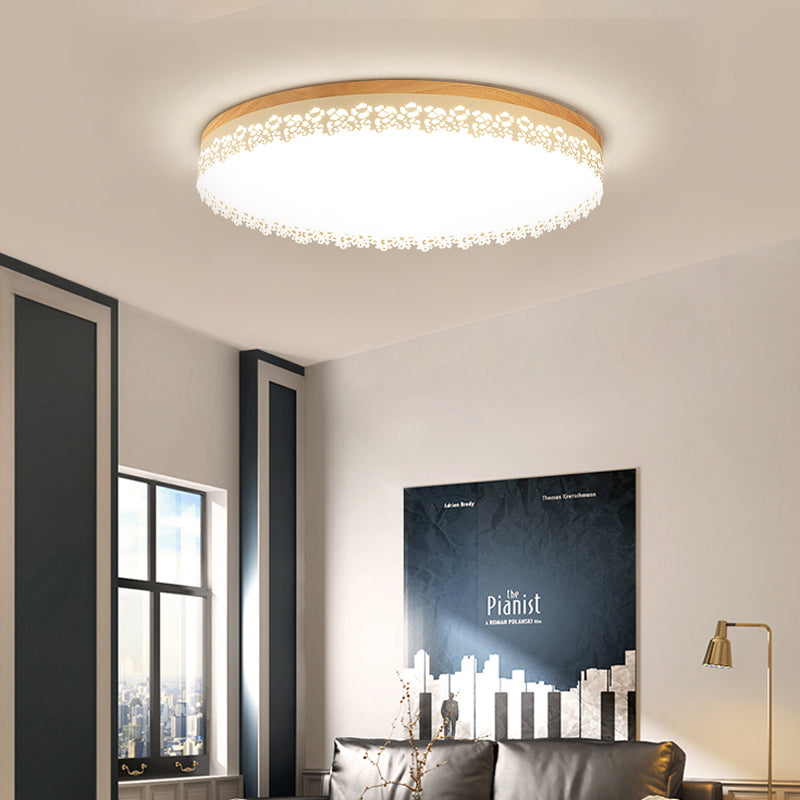 Nordic Ultra Dunne Drum Plafond Flush Mount Hout Wit 10.5"/15"/19" Dia LED Flush Mount Licht voor Slaapkamer in Warm/Wit/Neutraal