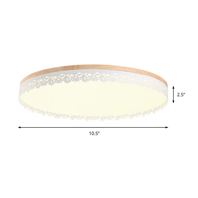 Nordic Ultra Dunne Drum Plafond Flush Mount Hout Wit 10.5"/15"/19" Dia LED Flush Mount Licht voor Slaapkamer in Warm/Wit/Neutraal
