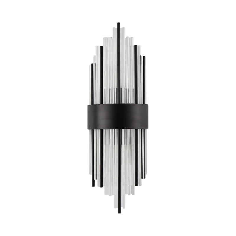 1/2-Light Metal Wall Light Modernism Black Finish Linear Sconce Light with Clear Prism Crystal for Living Room