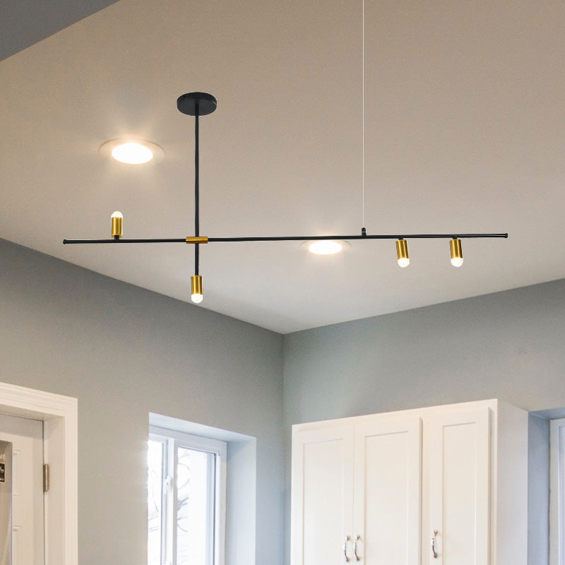 Metal Rectilinear Chandelier Light Modern 3/4/9 Lights Black Hanging Ceiling Light Fixture
