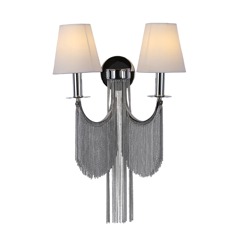 Plastic Cone Shade Wall Lamp Sconce Modernist 2 Lights Sconce Light with Aluminum Tassel in Black/Silver