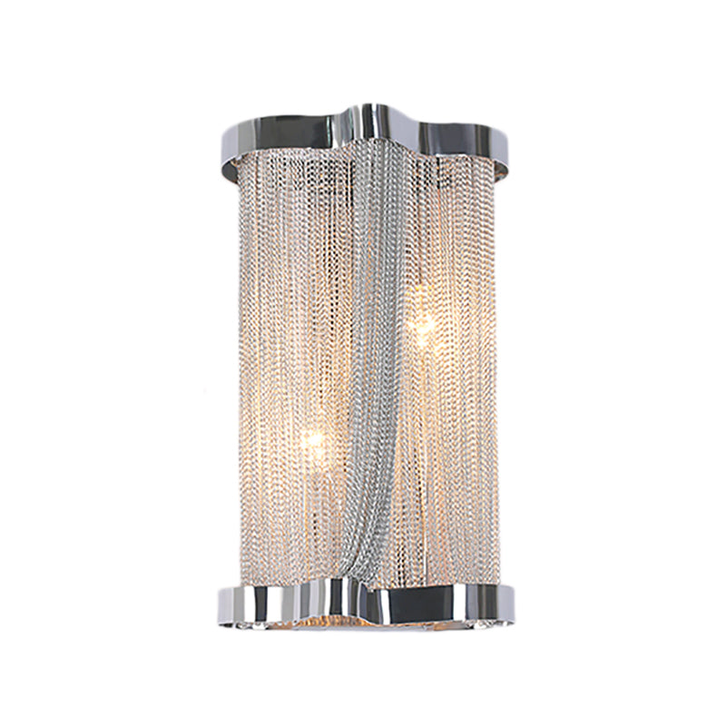 2 Lights Tassel Sconce Wall Light Vintage Aluminum Wall Lamp with Cylinder Shade in Gold/Silver