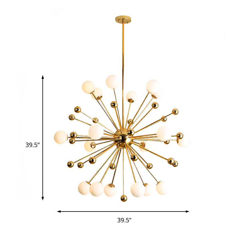 Designer Starburst Metal Chandelier Multi Lights Gold Ceiling Pendant Lamp with White Glass Ball Shade, 23.5"/31.5"/39" Wide