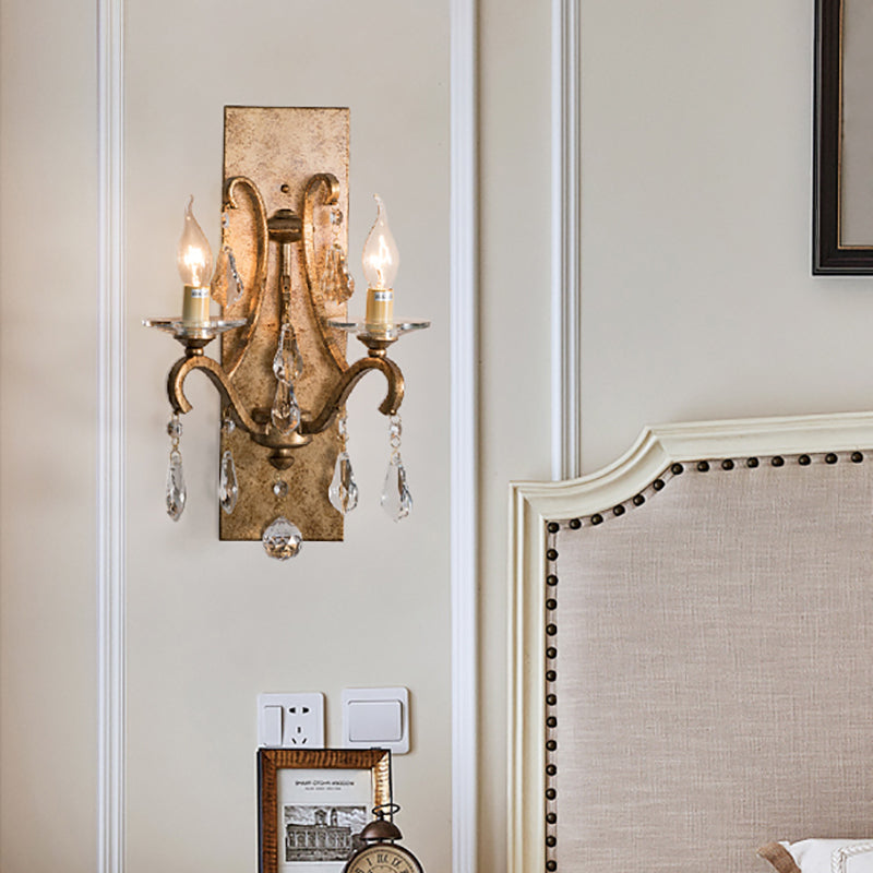 Rust Iron Wall Light Gamique Industriel Style Gandle 2 Bulbes Mur Mur Light avec Crystal en larme transparente