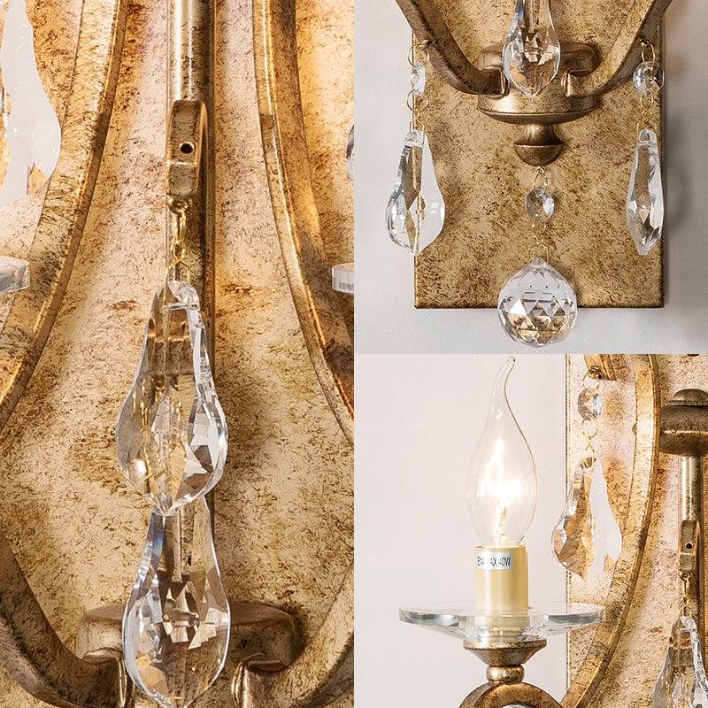 Rust Iron Wall Light Gamique Industriel Style Gandle 2 Bulbes Mur Mur Light avec Crystal en larme transparente