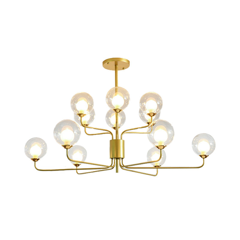 2-Tier Ball Clear Glass Chandelier with Radial Design Contemporary 8/12/18 Lights Black/Gold Hanging Light Fixture