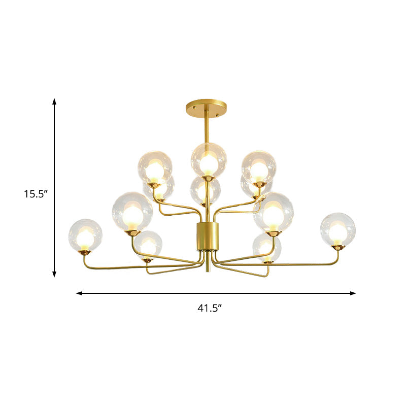 2-Tier Ball Clear Glass Chandelier with Radial Design Contemporary 8/12/18 Lights Black/Gold Hanging Light Fixture