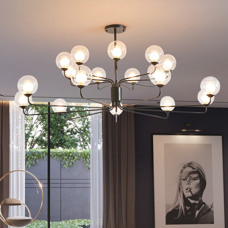 2-Tier Ball Clear Glass Chandelier with Radial Design Contemporary 8/12/18 Lights Black/Gold Hanging Light Fixture