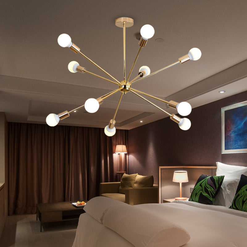 26 "/38.5" brede metalen starburst kroonluchter licht modernistisch 6/10/12 lichten goudhangende plafondlamp met kale lamp