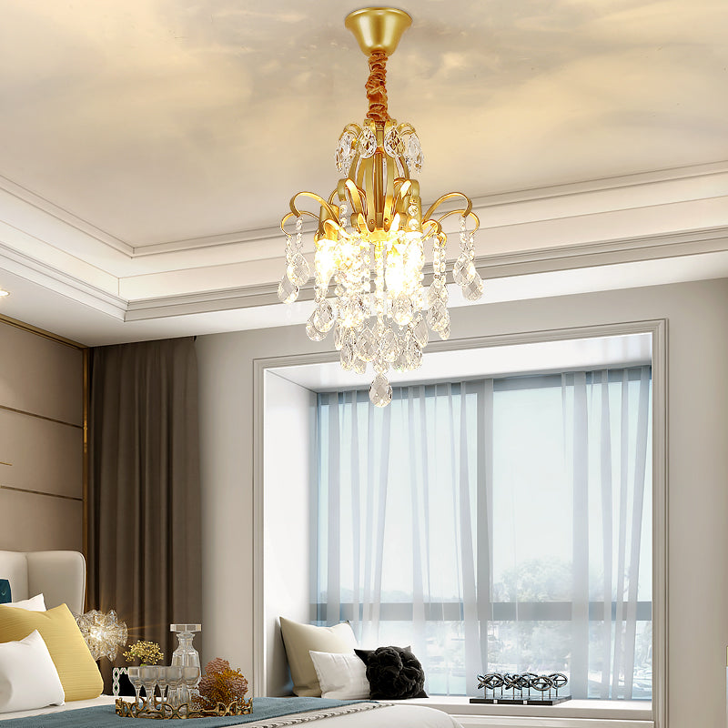 3/6 Heads Crystal Chandelier Lighting Modernist Style Ceiling Pendant Light in Black/Gold for Bedroom