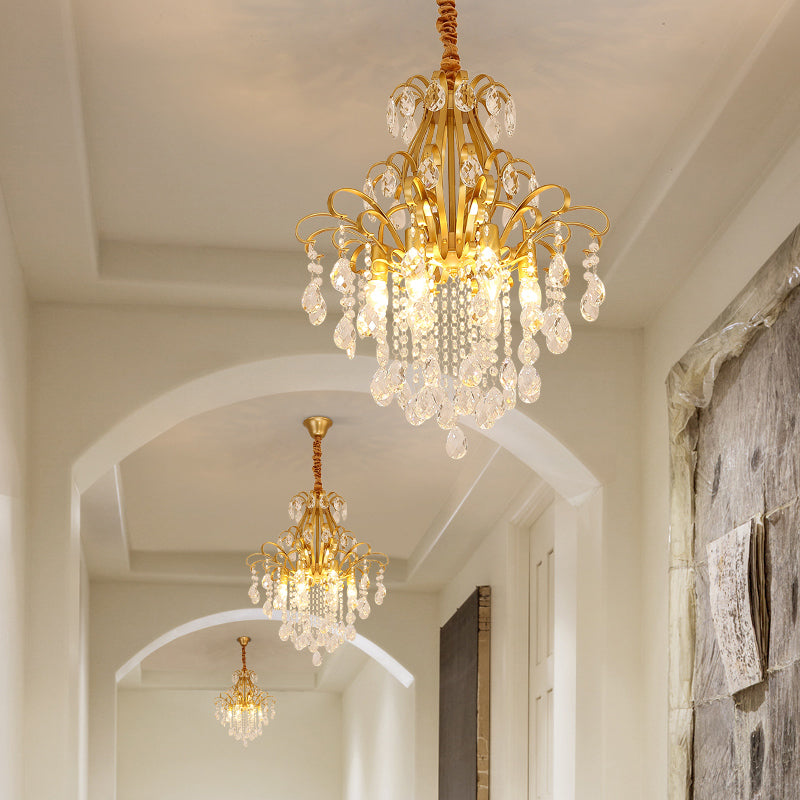 3/6 Heads Crystal Chandelier Lighting Modernist Style Ceiling Pendant Light in Black/Gold for Bedroom