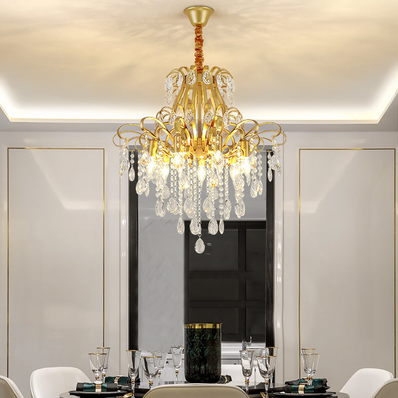 3/6 Heads Crystal Chandelier Lighting Modernist Style Ceiling Pendant Light in Black/Gold for Bedroom