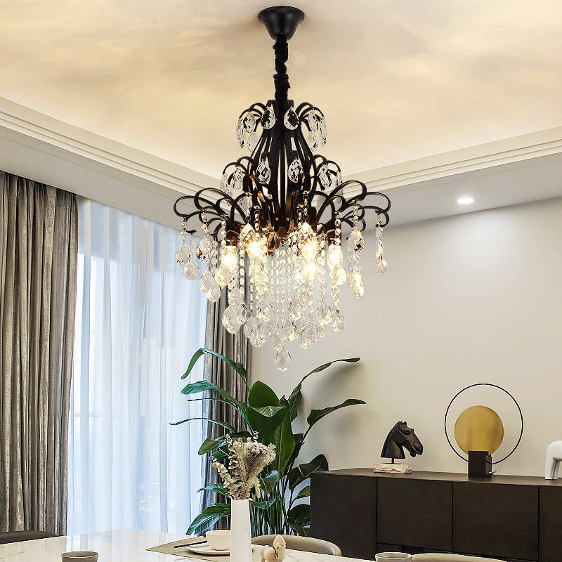3/6 Heads Crystal Chandelier Lighting Modernist Style Ceiling Pendant Light in Black/Gold for Bedroom