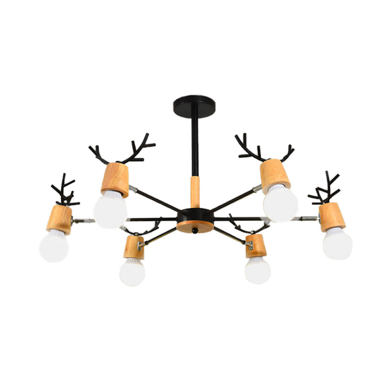 Sputnik Metal Chandelier Lighting Modern 3/6/8 Lights White/Black Ceiling Hang Fixture with Bare Bulb for Bedroom