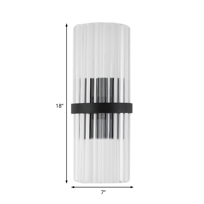 1/2-Light Pipe Wall Lighting Modernist Metal and Crystal Sconce Lamp in Black Finish for Dining Room