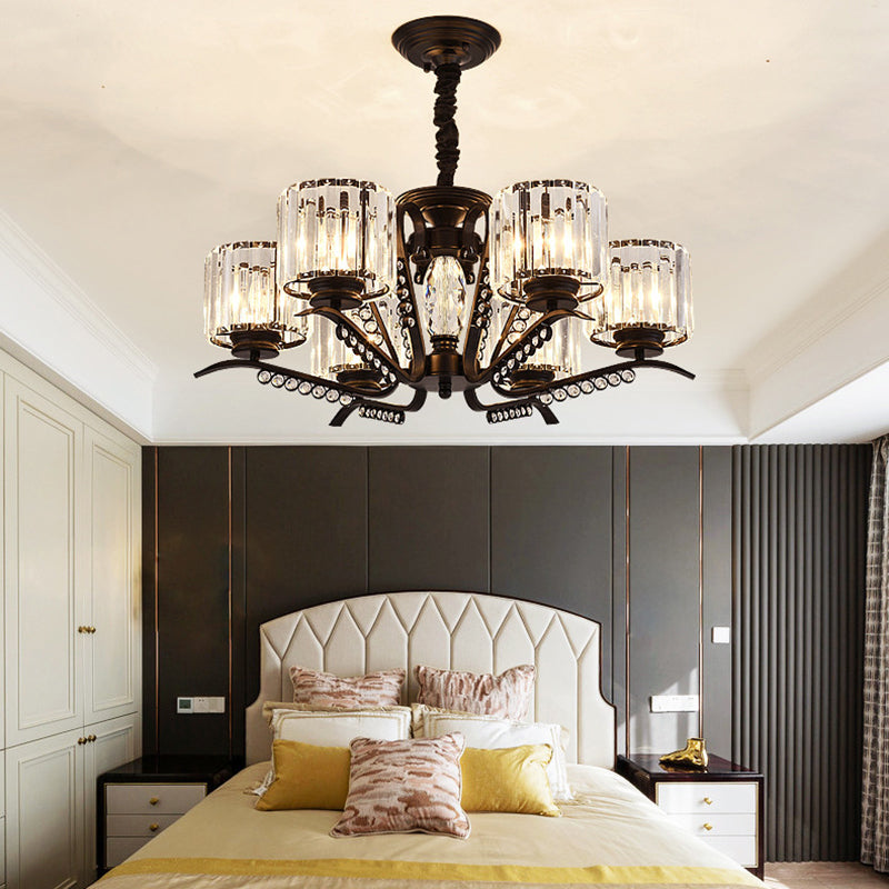 Lampada lampadario a tamburo di cristallo chiaro in stile vintage 3/5 teste di sospensione in nero per sala da pranzo