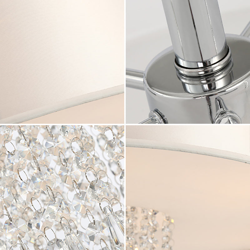 Lámina de techo de 5 luces de semi rascilaje moderno de tambor de tambor con acento de cordón de cristal en cromo