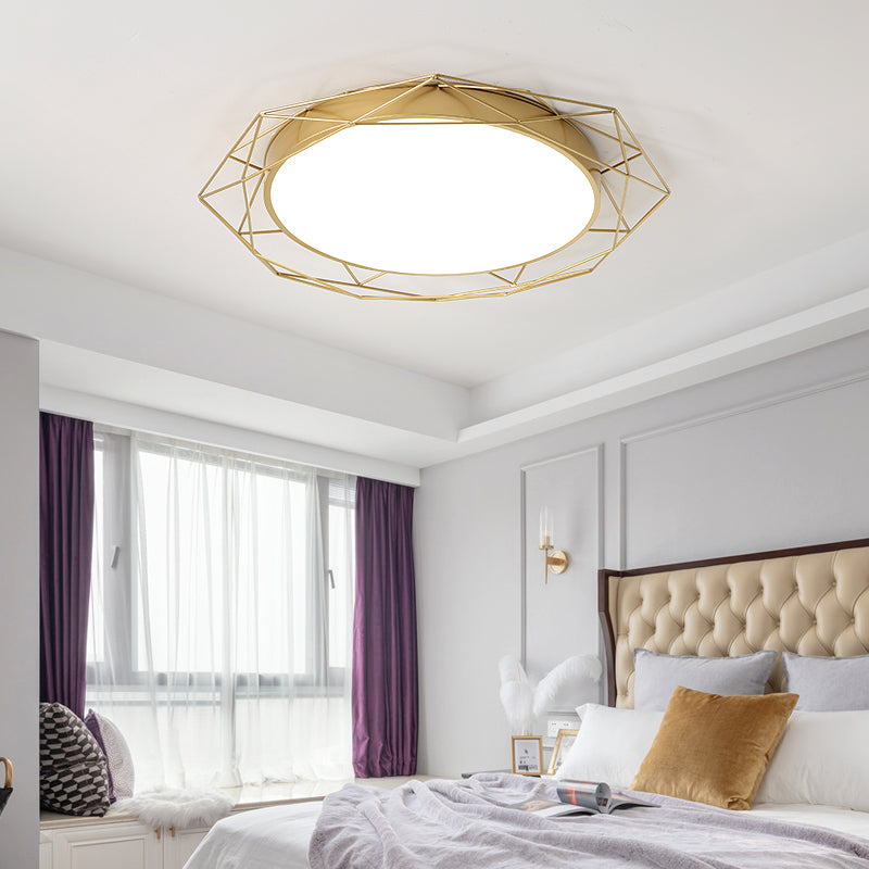Tour métal-Flush Mount Ceiling Light with Wire Frame Nordic Gold / Black Ceiling Lighting for Bedroom, 21.5 "/25.5" Wide