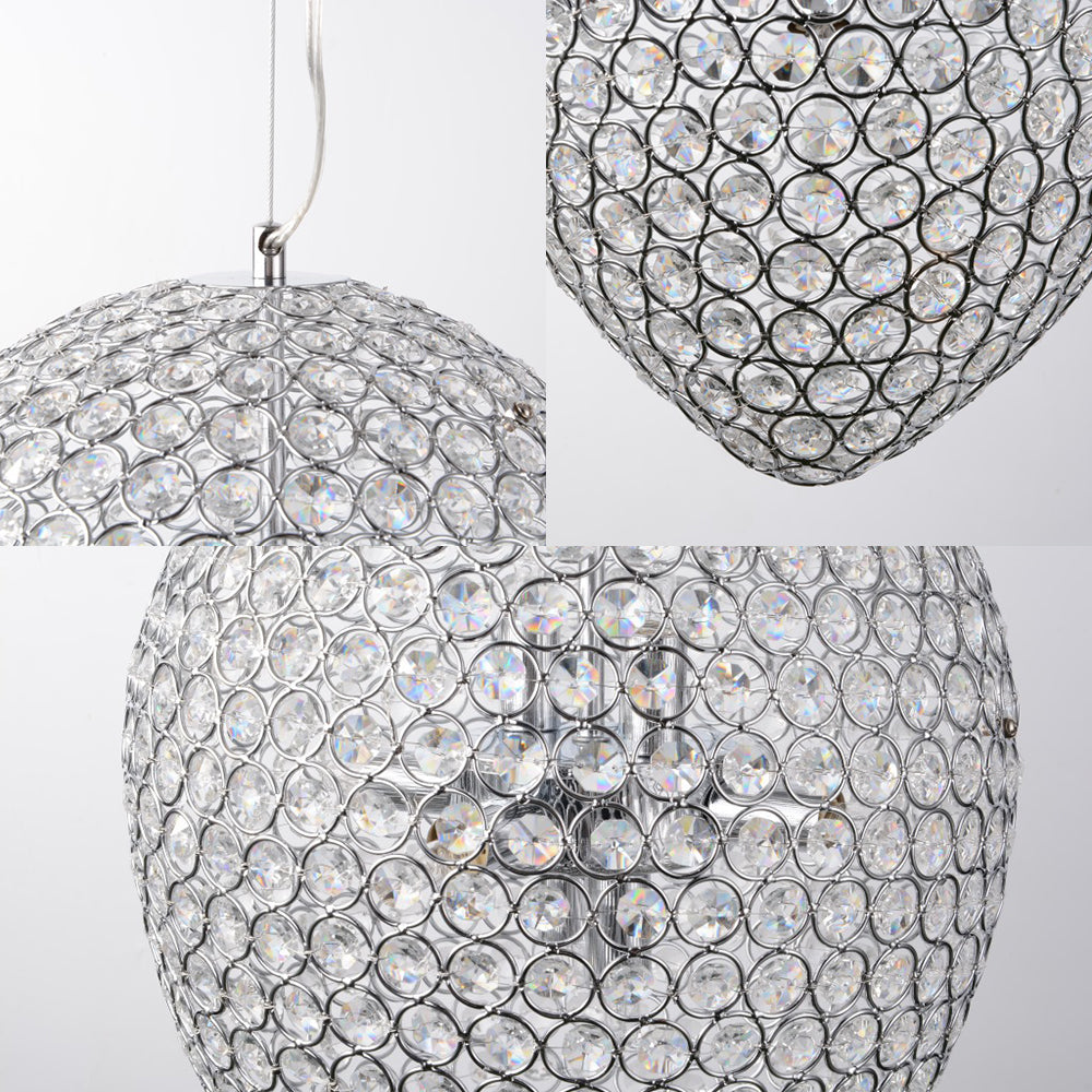 Chrome Finish Beaded Pendant Lighting with Teardrop Shade Modern Clear Crystal Multi Light Chandelier Lamp