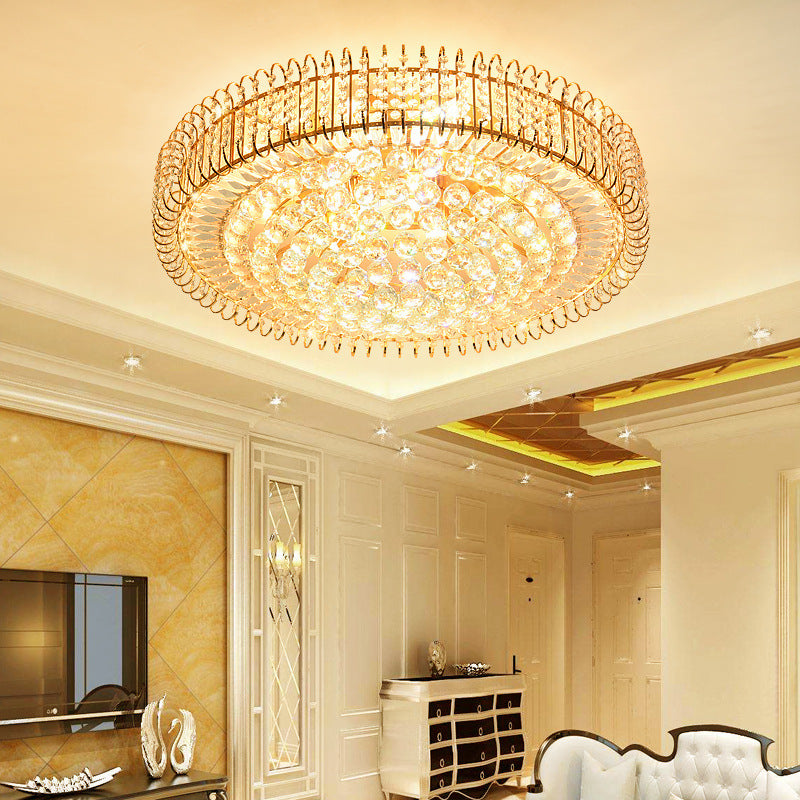 Gold Flush Ceiling Light Vintage Metallic 12"/18" Dia Multi Light Ceiling Light Fixture with Clear Crystal Ball Deco