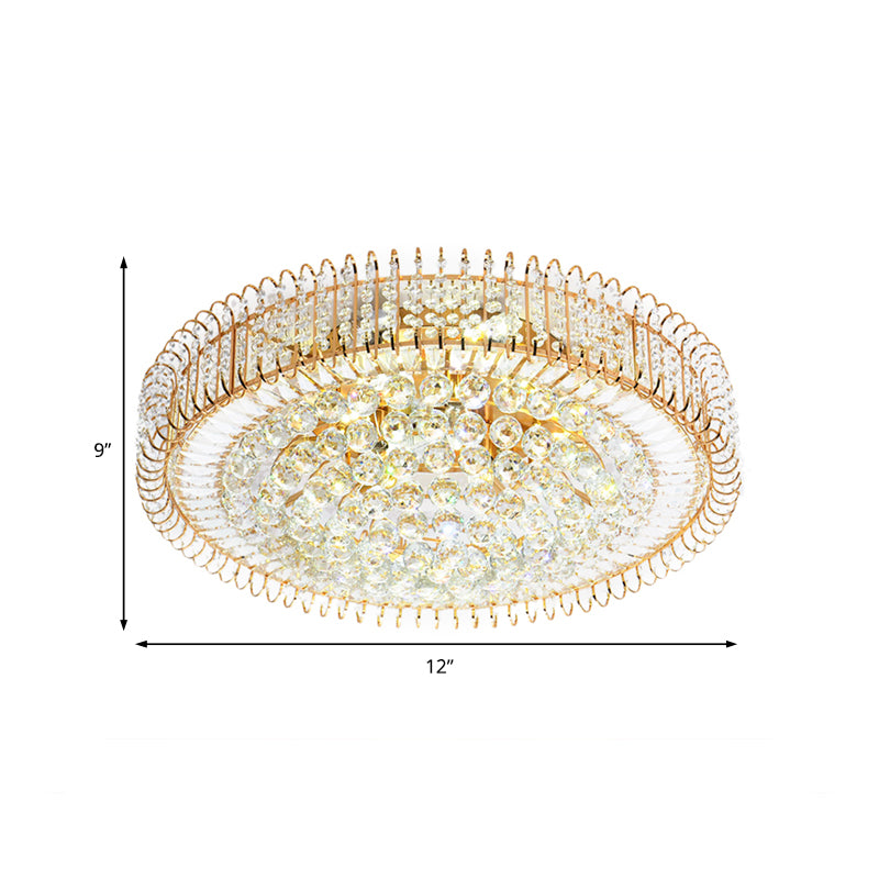 Gold Flush Ceiling Light Vintage Metallic 12"/18" Dia Multi Light Ceiling Light Fixture with Clear Crystal Ball Deco