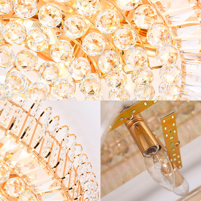 Gold Flush Ceiling Light Vintage Metallic 12"/18" Dia Multi Light Ceiling Light Fixture with Clear Crystal Ball Deco