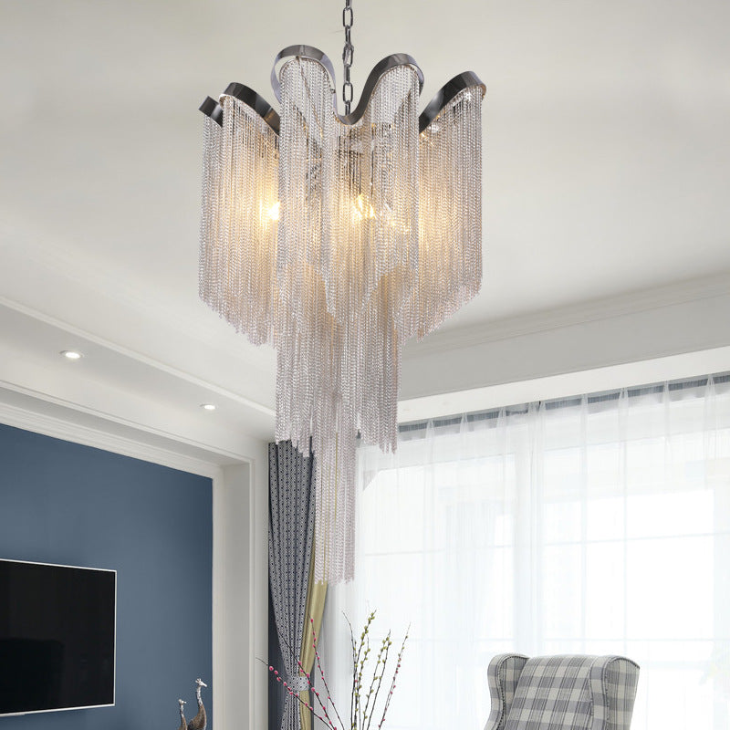 Nappel in metallo lampadario modernista in stile nordico a 4 luci in argento appendere il soffitto a soffitto