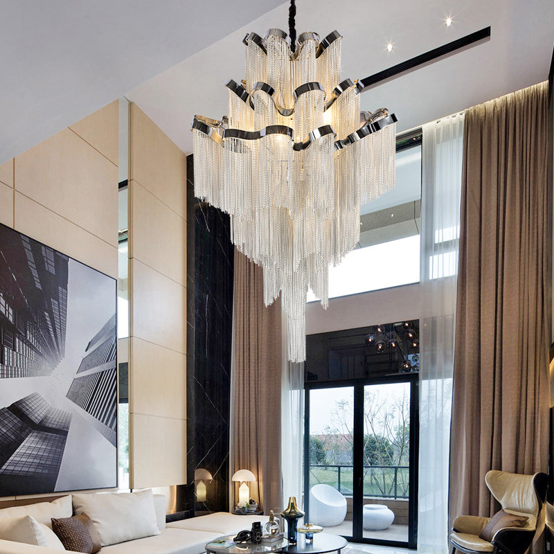 Iluminación de araña de cadena modernista estilo nórdico metal 8 luces plateado colgante de techo colgante accesorio