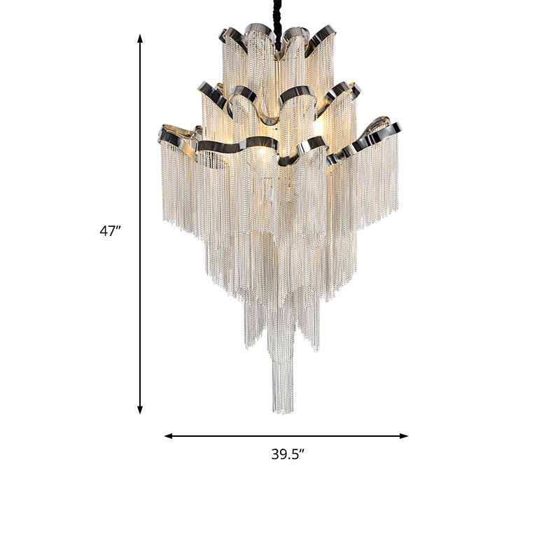 Iluminación de araña de cadena modernista estilo nórdico metal 8 luces plateado colgante de techo colgante accesorio