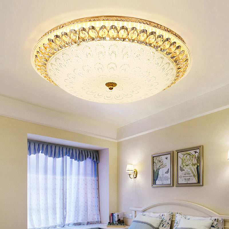 1 Light Round Flush Mount Lamp Modern Crystal Ceiling Mounted Light with Peacock Design in Warm/White Light