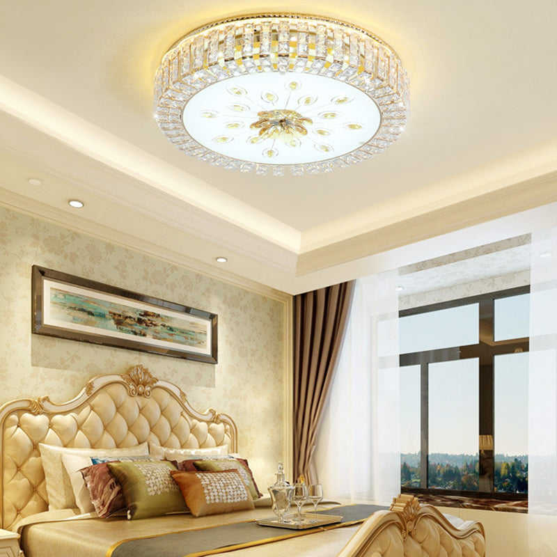16"/19.5" Dia Circle Flush Mount Fixture Bedroom LED Modern Clear Crystal Flush Lamp with Frosted Glass Diffuser in Gold