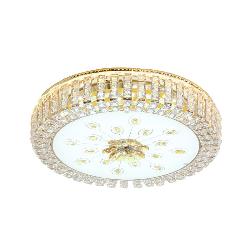 16"/19.5" Dia Circle Flush Mount Fixture Bedroom LED Modern Clear Crystal Flush Lamp with Frosted Glass Diffuser in Gold