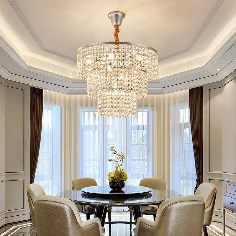 4/5/6 Lights Tiered Chandelier Lighting Contemporary Clear Crystal Hanging Ceiling Light in Chrome, 12"/16"/21.5" Wide