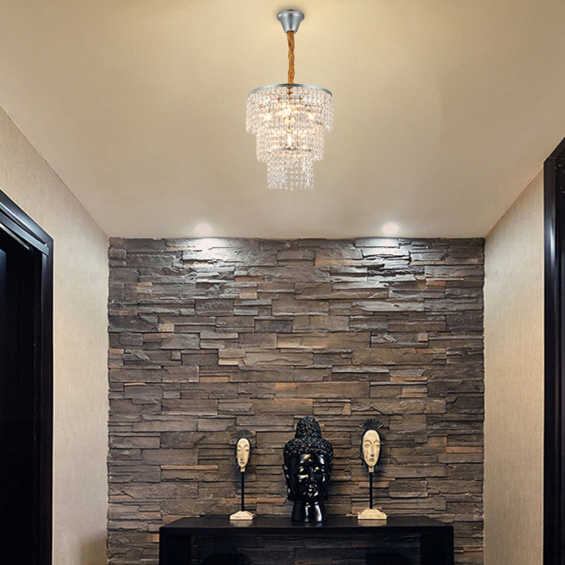 4/5/6 Lights Tiered Chandelier Lighting Contemporary Clear Crystal Hanging Ceiling Light in Chrome, 12"/16"/21.5" Wide